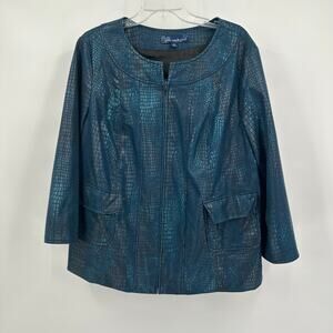 Susan Graver Style Womens Jacket Size 1X‎ Blue Faux Snakeskin Statement Layer